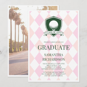 Faire-part Photo de remise de diplômes de golf prépa rose et 