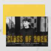 Faire-part Photo de remise des diplômes néon jaune moderne de (Devant / Derrière)