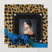 Faire-part Photo de remise des diplômes Royal Blue Léopard (Devant / Derrière)