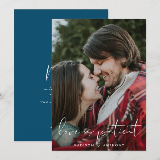 Faire-part Photo de report de mariage bleu sarcelle minimalis (Devant / Derrière)