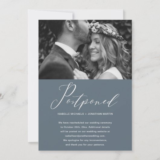 Faire-part Photo de report de mariage Dusty Blue nouvelle dat (Devant)