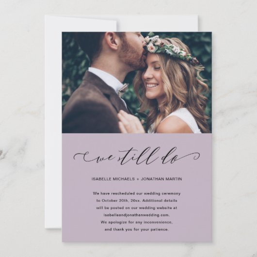 Faire-part Photo de report de mariage pour mariage violet Nou (Devant)
