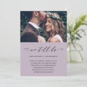 Faire-part Photo de report de mariage pour mariage violet Nou (Debout devant)