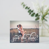 Faire-part Photo de script blanc Enregistrer la carte postale (Debout devant)