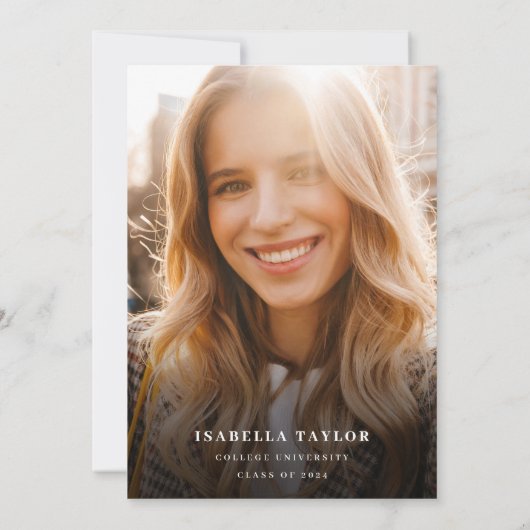 Faire-part Photo de script moderne noir blanc Graduation (Dos)