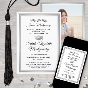 Faire-part Photo Des Parents Graduation Noir, Blanc & Gris