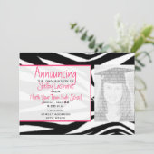 Faire-part photo d'impression Zebra & Pink (Debout devant)