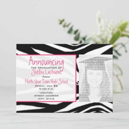 Faire-part photo d'impression Zebra & Pink (Debout devant)
