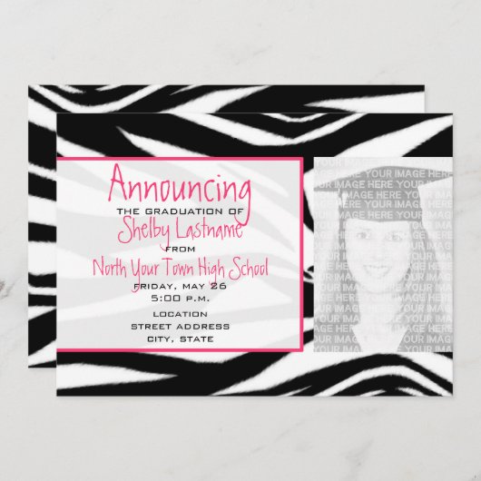 Faire-part photo d'impression Zebra & Pink (Devant / Derrière)