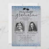 Faire-Part Photo Double Diplôme Paillettes Bleu Ru (Devant)