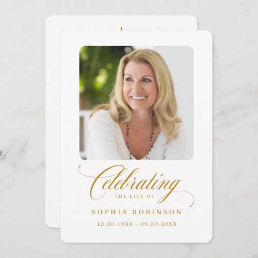 Faire-part Photo Elegant Gold Script Funeral Card (Devant / Derrière)