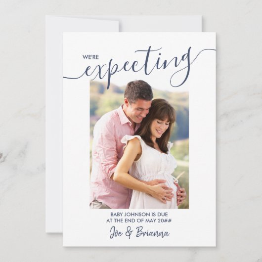 Faire-part Photo Elegant Script Navy Grossesse Rose (Devant)