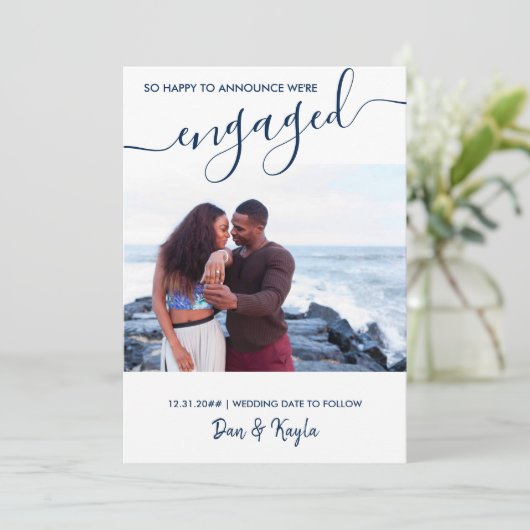 Faire-part Photo engagée et élégant Fiançailles de script ble (Debout devant)