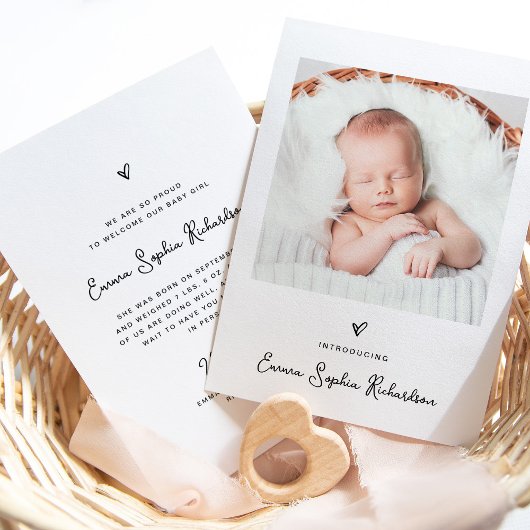 Faire-part Photo et coeur doux et simple | Naissance