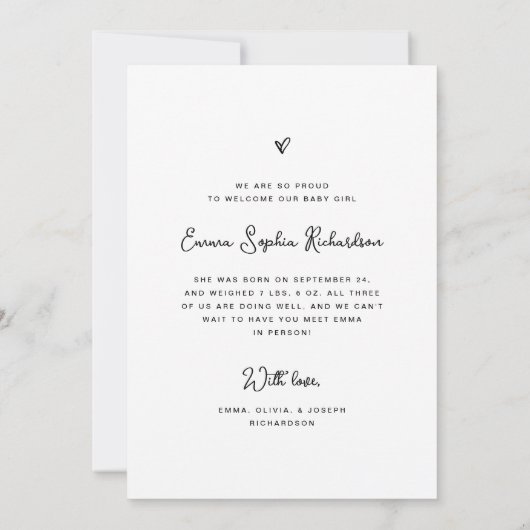 Faire-part Photo et coeur doux et simple | Naissance (Dos)