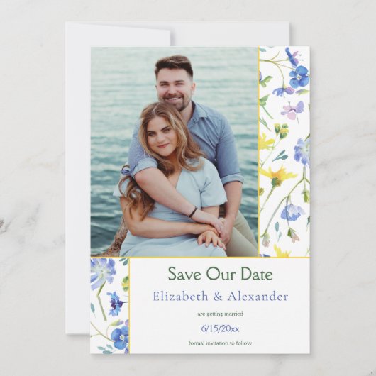 Faire-part Photo Fleur sauvage d'aquarelle Enregistrer la dat (Devant)