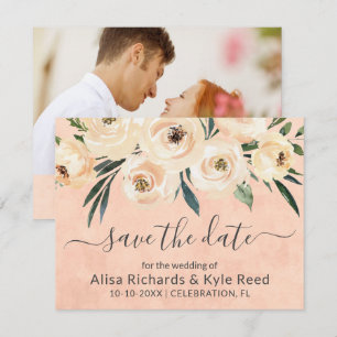 Faire-part Photo Floral Beige Blush Rose Gold