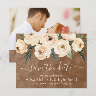 Faire-part Photo Floral Beige Gold Brown Enregistrer la date