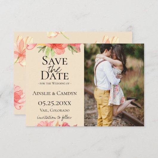Faire-part Photo florale maladroite Enregistrer la date (Devant / Derrière)