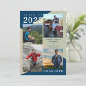 Faire-part Photo géométrique moderne Bleu Vert Beige Graduati (Debout devant)