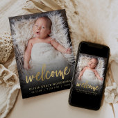 Faire-part Photo Gold Script Black Welcome Naissance