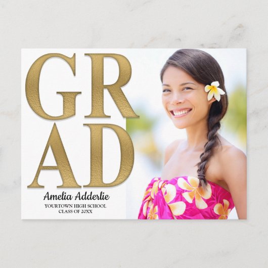 Faire-part photo Grad Invitation Gold Blanc (Devant)