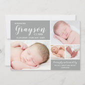 Faire-part Photo gris moderne Collage bébé garçon naissance (Devant)