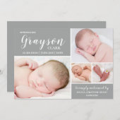 Faire-part Photo gris moderne Collage bébé garçon naissance (Devant / Derrière)