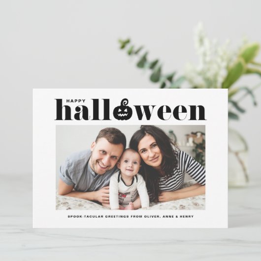 Faire-part Photo Jack-o-lanterne noir Halloween heureux (Debout devant)