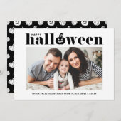 Faire-part Photo Jack-o-lanterne noir Halloween heureux (Devant / Derrière)