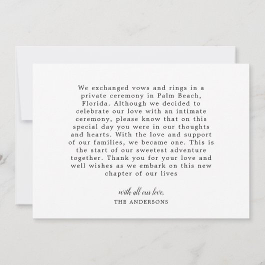 Faire-part Photo Just Married Modern Script Mariage de coeur (Dos)