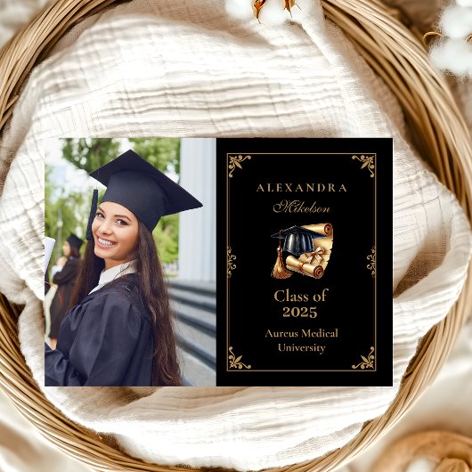 Faire-part Photo Law School Avocat Graduation Moderne Noir