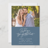 Faire-part Photo Mariage moderne Bleu Enregistrer la date (Devant)