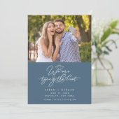 Faire-part Photo Mariage moderne Bleu Enregistrer la date (Debout devant)