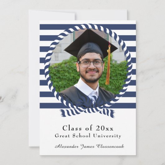 Faire-part Photo marine Bleu Bleu Blancs Graduation (Devant)