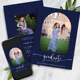 Faire-part Photo Marine Blue Modern Script Graduation Arch