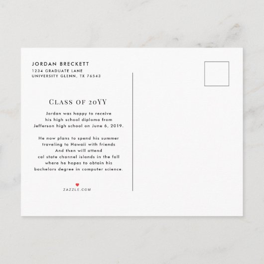 Faire-part photo minimaliste de graduation (Dos)