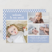 Faire-part Photo moderne bleu doux Collage bébé garçon naissa (Devant / Derrière)