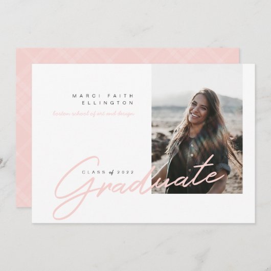 Faire-part Photo moderne bleu rose Gradué (Devant / Derrière)