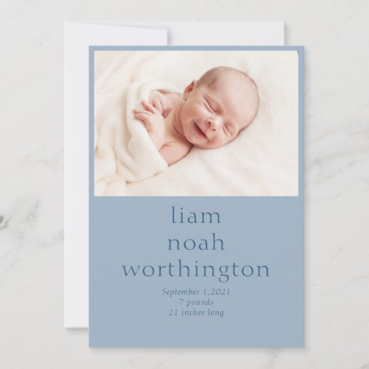 Faire-part Photo moderne Blue Baby Boy (Devant)
