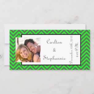 Faire-part photo moderne Chevron Neon vert/gris