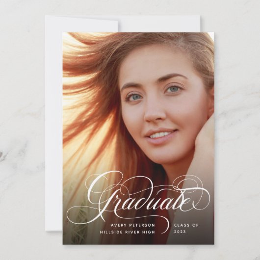 Faire-part photo moderne chic Script Graduate (Devant)