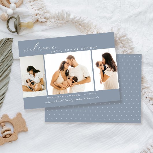 Faire-part Photo moderne Collage bleu naissance