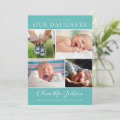 Faire-part Photo moderne Collage Turquoise bébé fille naissan (Debout devant)