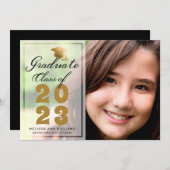 Faire-part Photo Moderne Graduation Black Gold Script 2023 (Devant / Derrière)