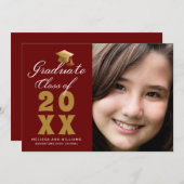 Faire-part Photo Moderne Graduation Maroon Gold Script 2025 (Devant / Derrière)