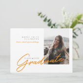 Faire-part Photo moderne Orange Diplômé (Debout devant)