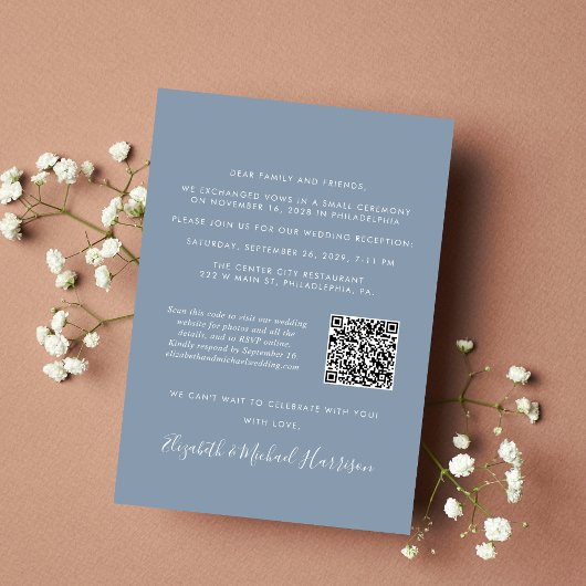 Faire-part Photo moderne QR Code Dusty Blue Wedding Réception