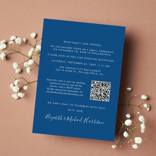 Faire-part Photo moderne QR Code Réception de mariage bleu