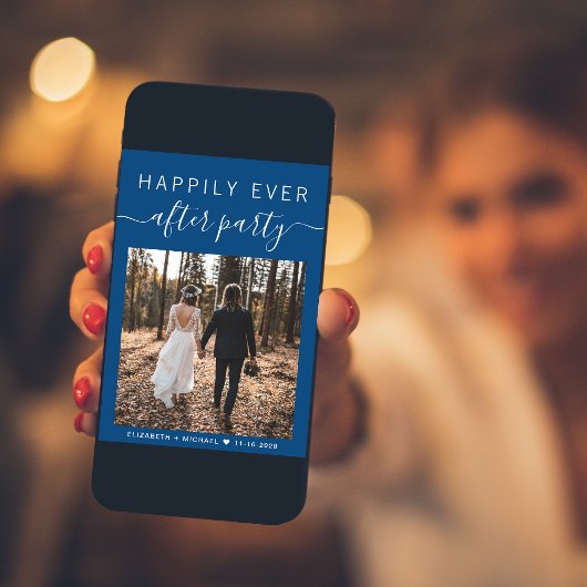 Faire-part Photo moderne QR Code Réception de mariage bleu